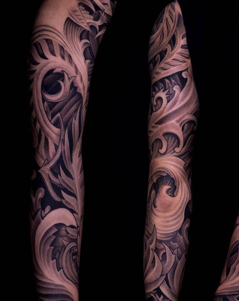 唐草花臂纹身图片_手臂纹身图案