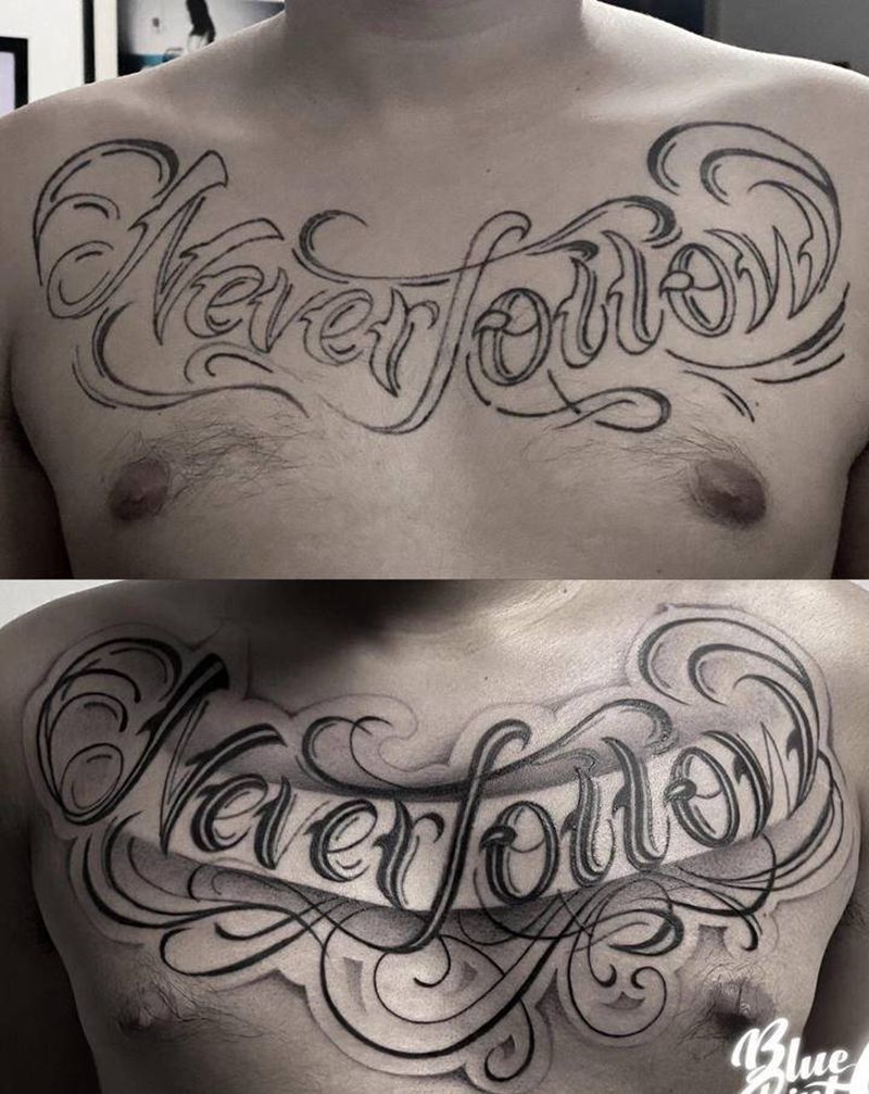 修改失败花体字纹身图片_胸部花体字纹身图案