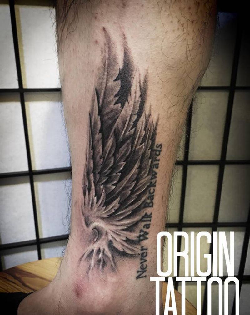 翅膀纹身图片_腿部欧美写实纹身图案