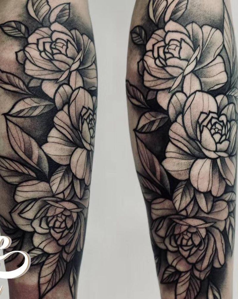 覆盖伤疤纹身图片_腿部花纹身图案