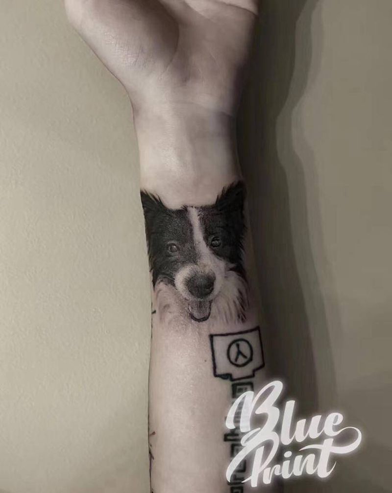 素描边牧纹身图片_手部欧美写实