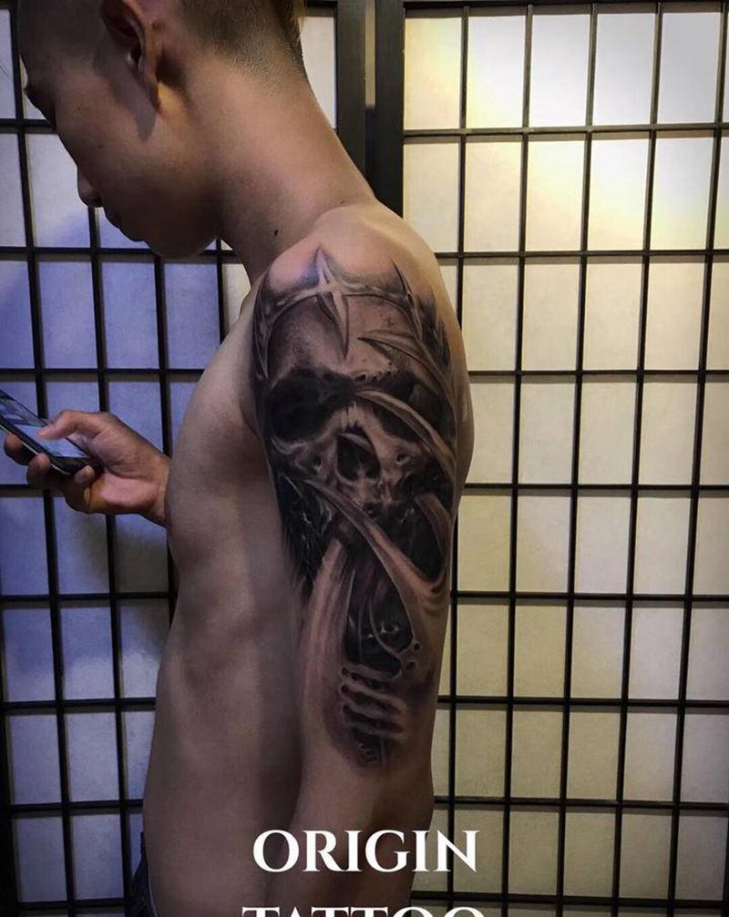 骷髅纹身图片_手臂欧美写实纹身图案