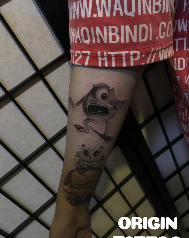 大眼仔纹身图片_手臂欧美写实纹身图案