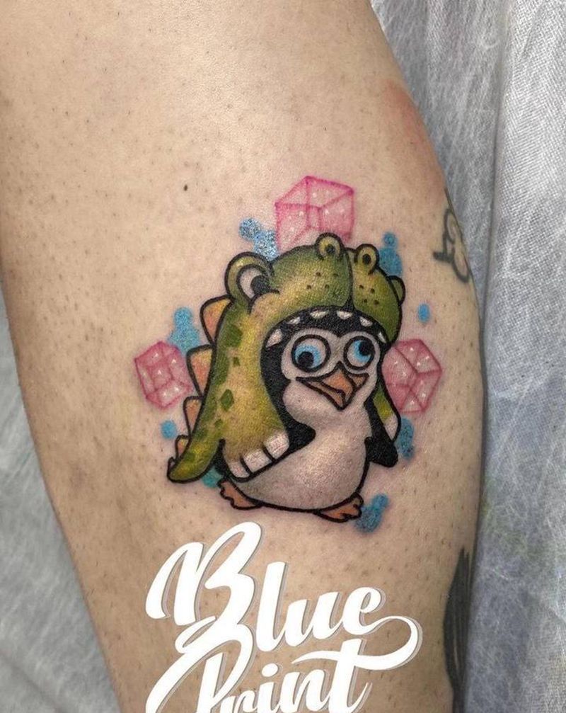 企鹅纹身图片_腿部New School纹身图案