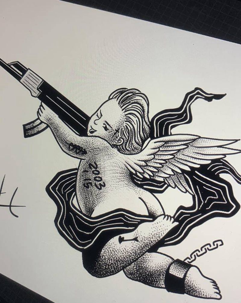 丘比特纹身图片_腹部纹身图案