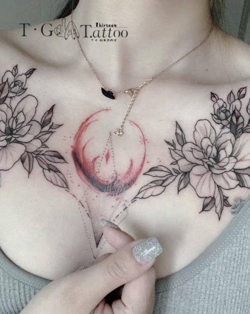花胸 素花纹身图片_胸部纹身图案