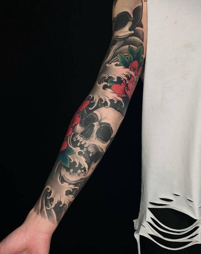 传统花臂纹身图片_手臂新传统纹身图案