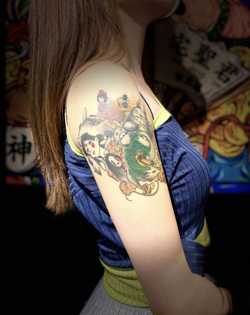 龙猫纹身图片_手臂水彩宫崎骏纹身图案