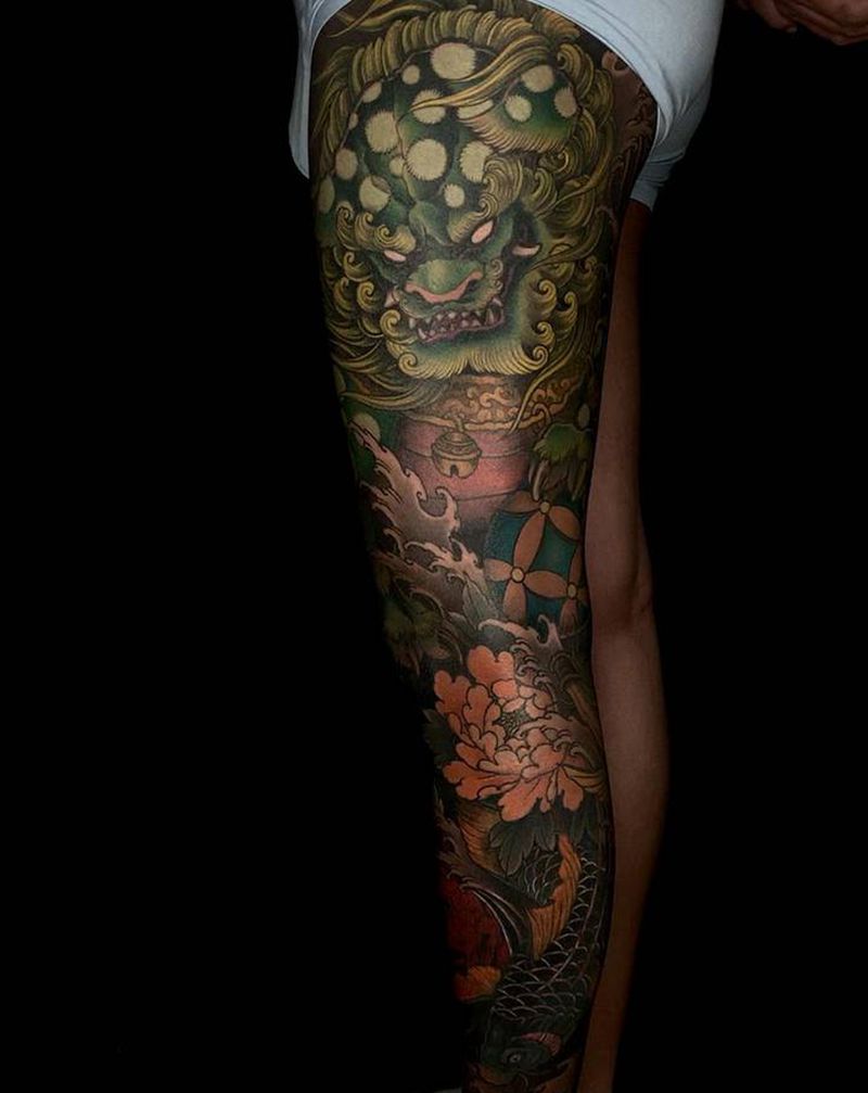 花腿遮盖纹身图片_腿部新传统纹身图案