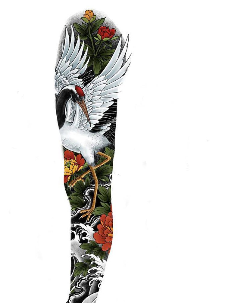 花腿设计稿纹身图片_腿部新传统纹身图案