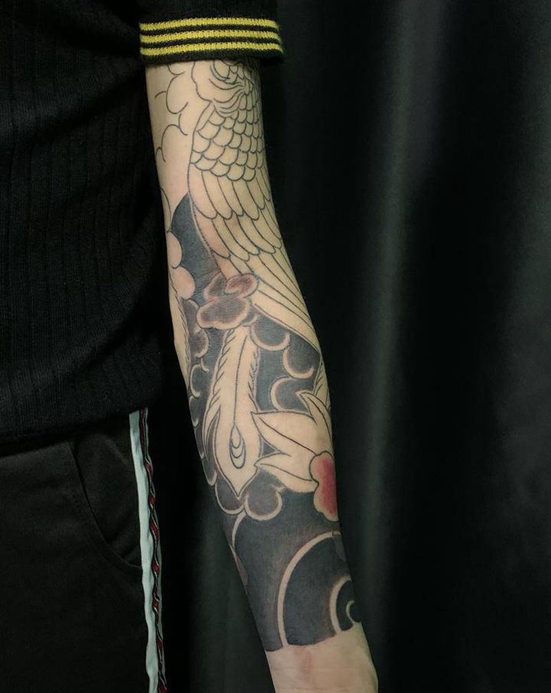 凤凰老传统进度纹身图片_手臂老传统纹身图案