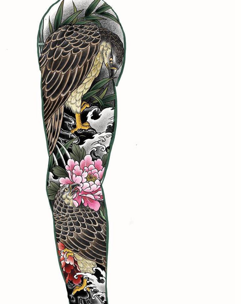 花臂设计稿纹身图片_手臂新传统纹身图案