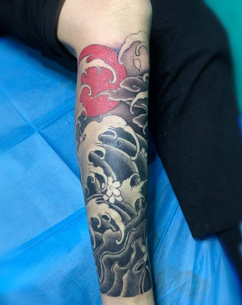 传统浪包小腿纹身图片_腿部纹身图案