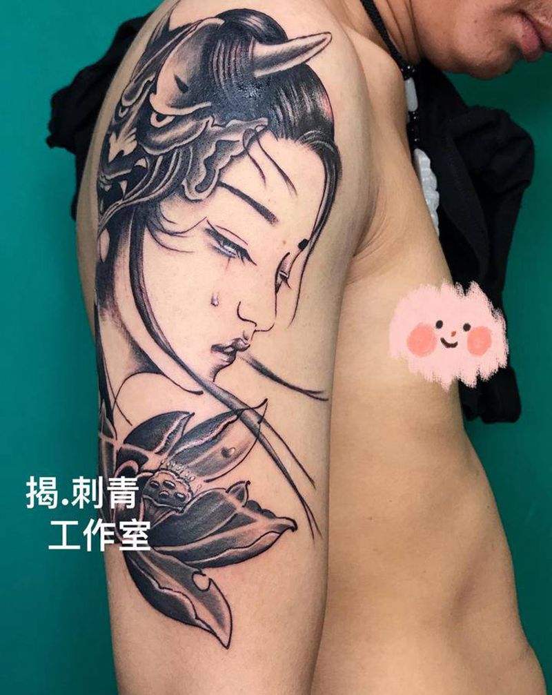 艺伎纹身图片_手臂老传统纹身图案