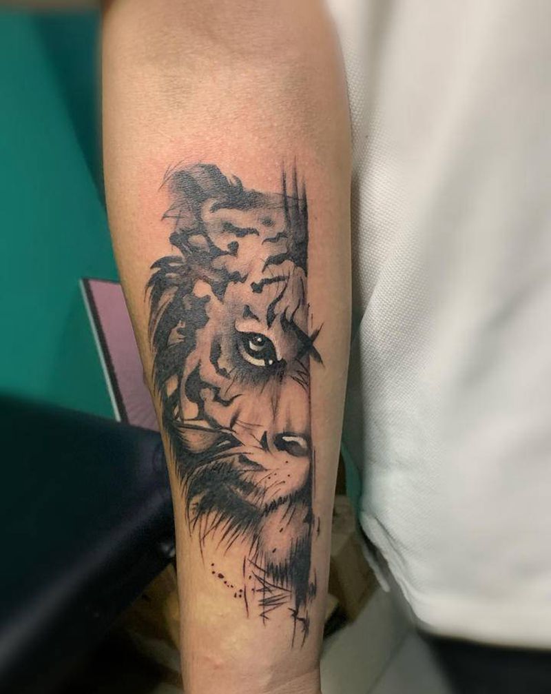 大猫纹身图片_手臂纹身图案