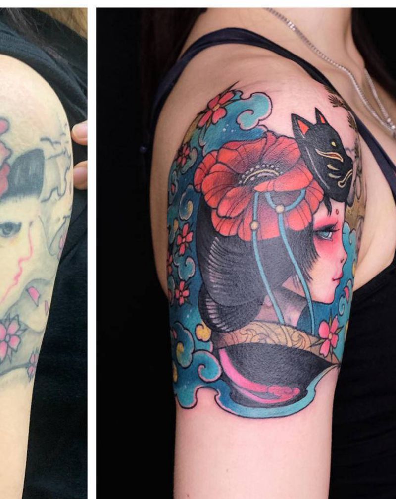 一分钱一分货。遮盖修改纹身图片_手臂手部New School纹身图案