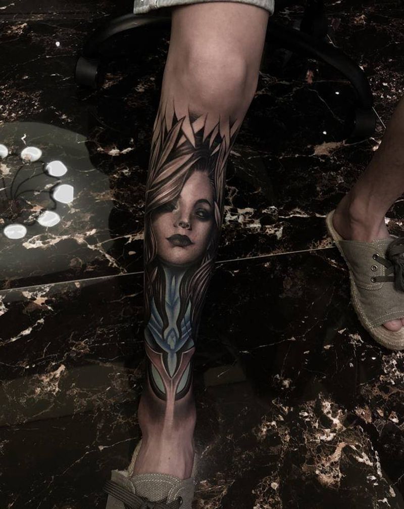 【欧美写实人物包小腿】纹身图片_欧美写实人物纹身图案