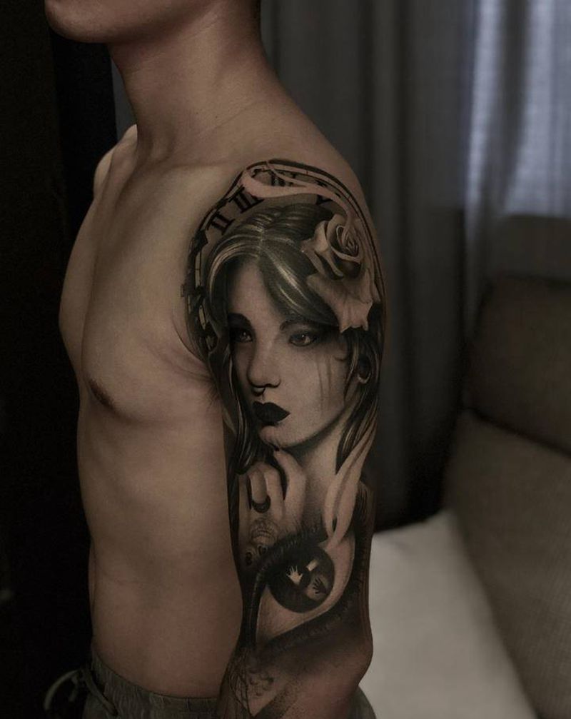 恢复后效果纹身图片_欧美写实人物肖像纹身图案