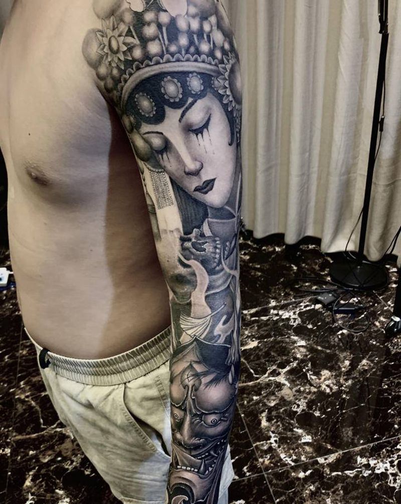 花臂纹身图片_手臂新传统纹身图案