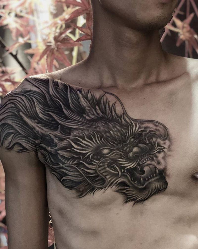 《龙》遮盖旧纹身纹身图片_胸部纹身图案