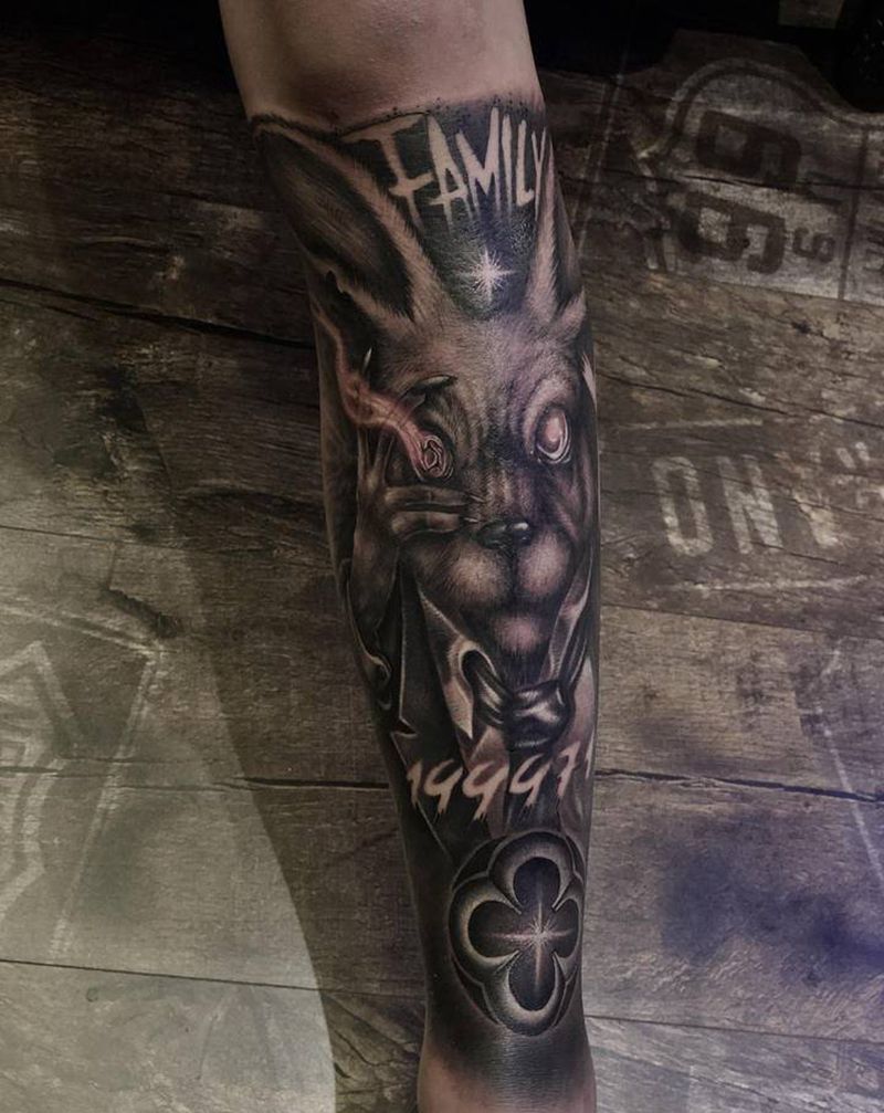 欧美写实纹身图片_腿部欧美写实兔纹身图案