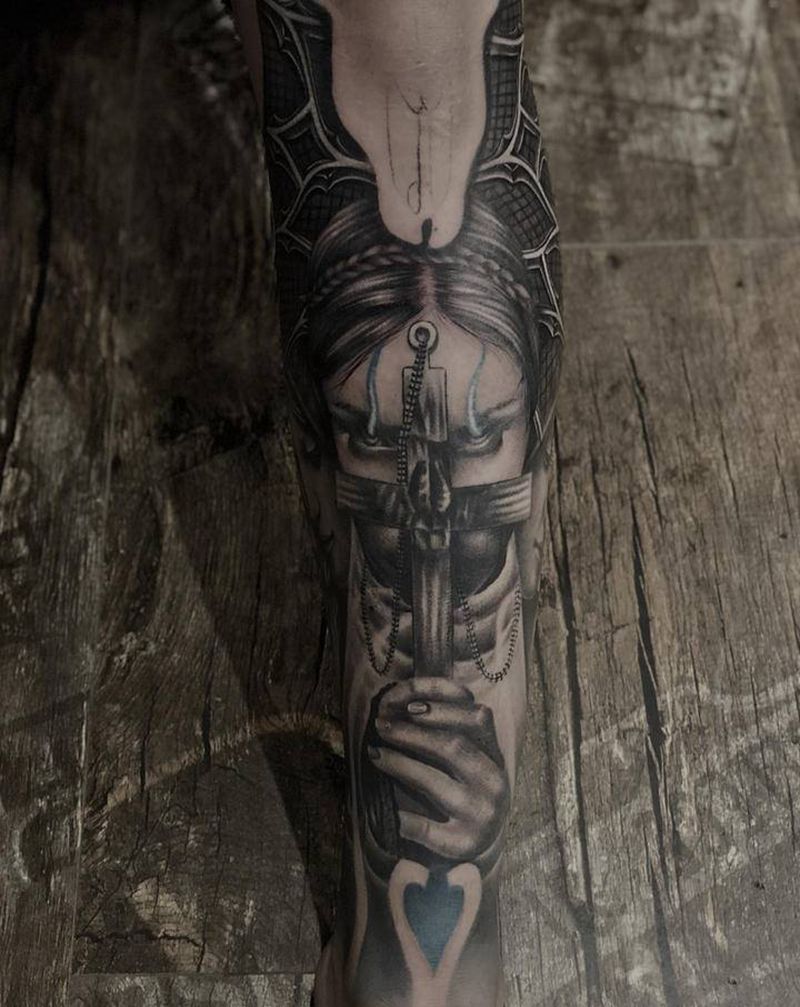 欧美写实纹身图片_腿部欧美写实纹身图案