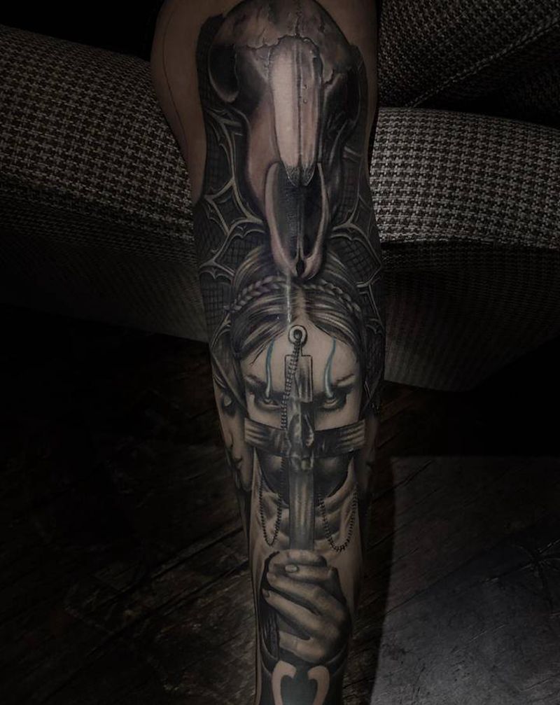 欧美写实纹身图片_腿部欧美写实纹身图案