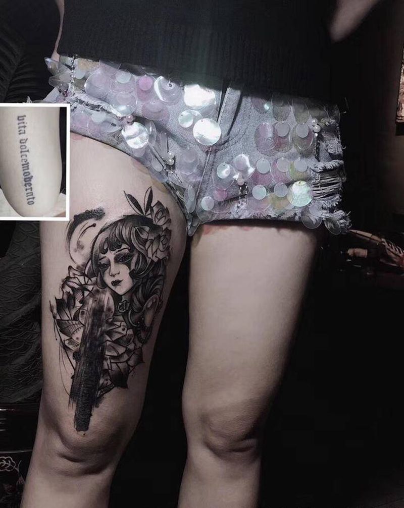 遮盖纹身图片_腿部纹身图案