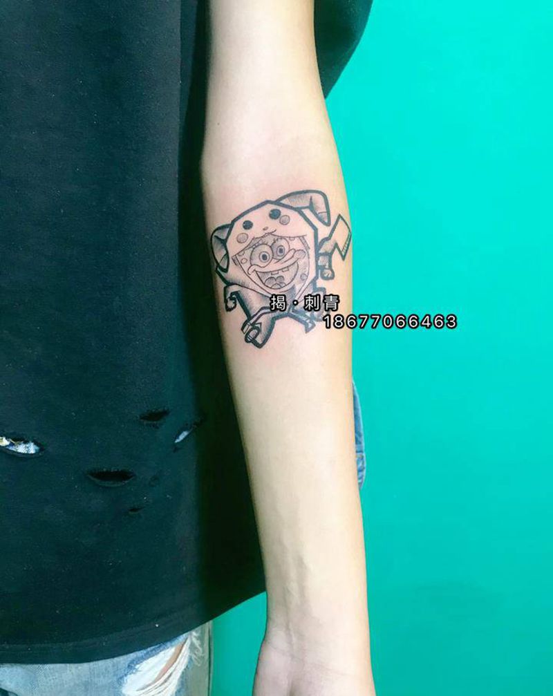 海绵宝宝纹身图片_手臂New School纹身图案