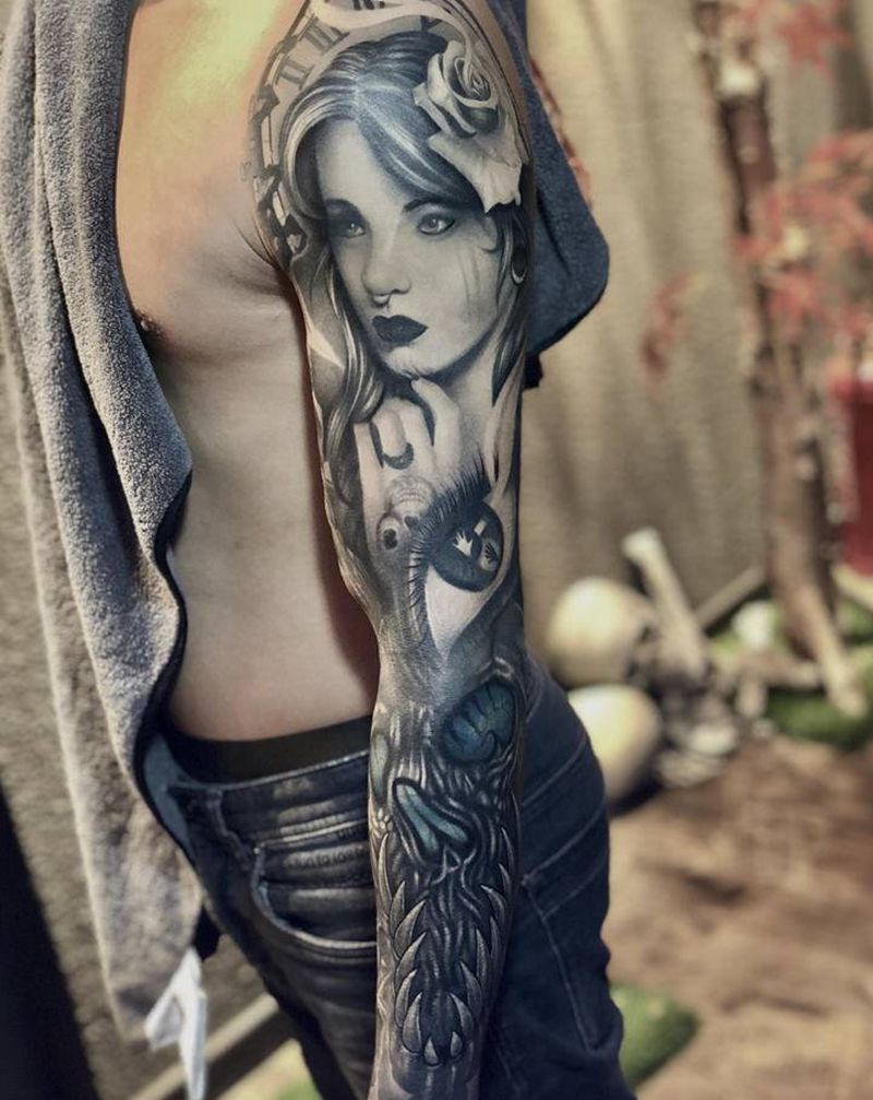 恢复后纹身图片_手臂欧美写实纹身图案