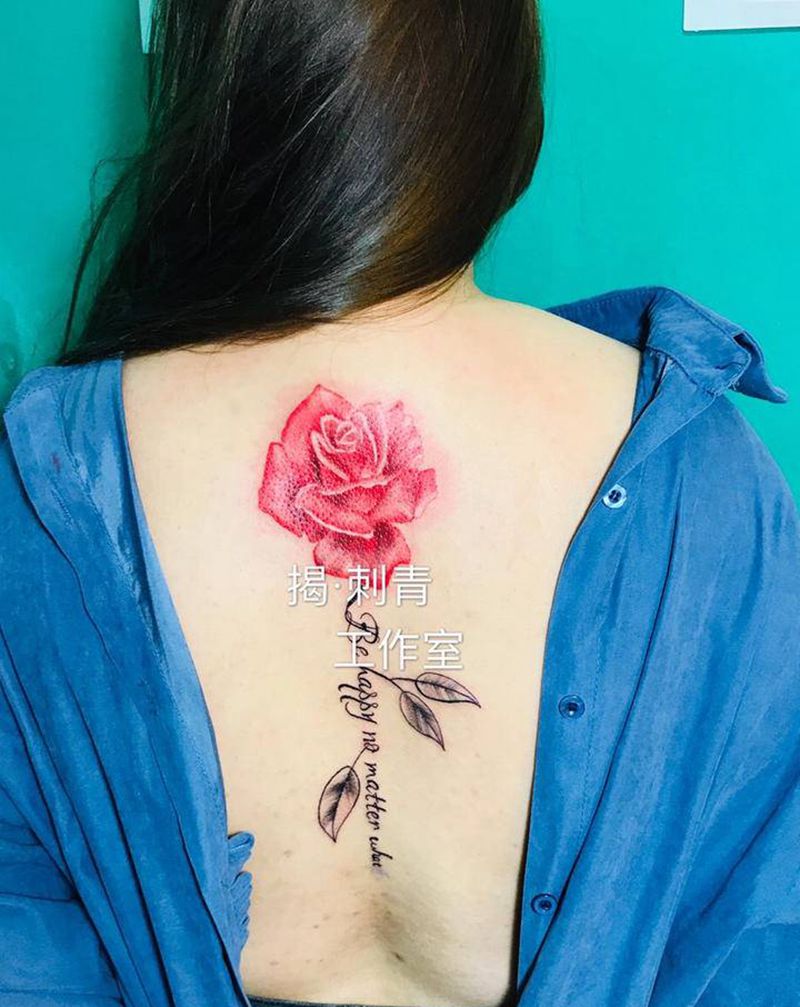 玫瑰纹身图片_背部水彩纹身图案