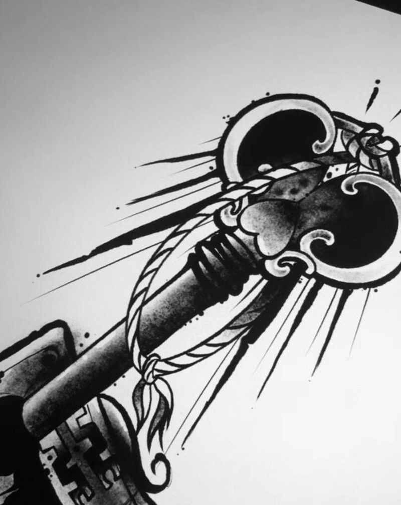 暗黑，钥匙和锁纹身图片_手臂钥匙纹身图案