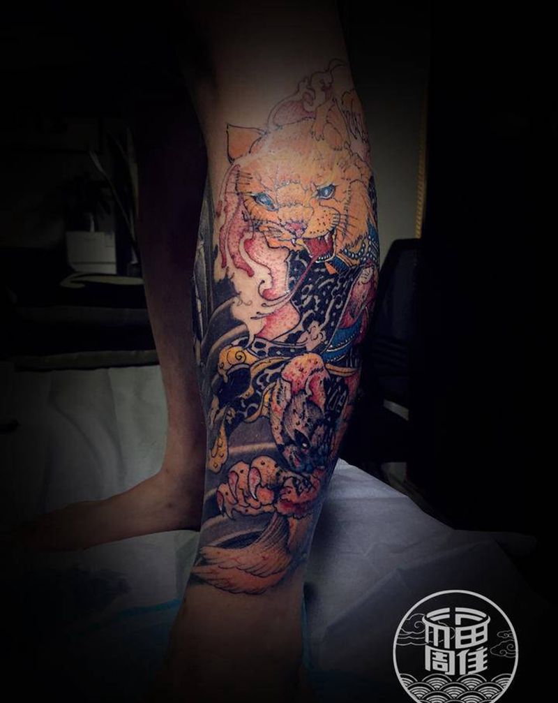 猫纹身图片_脚部腿部新传统老传统纹身图案