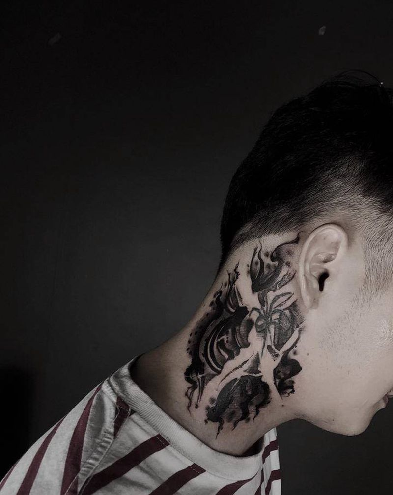 脖子纹身纹身图片_颈部暗黑纹身图案