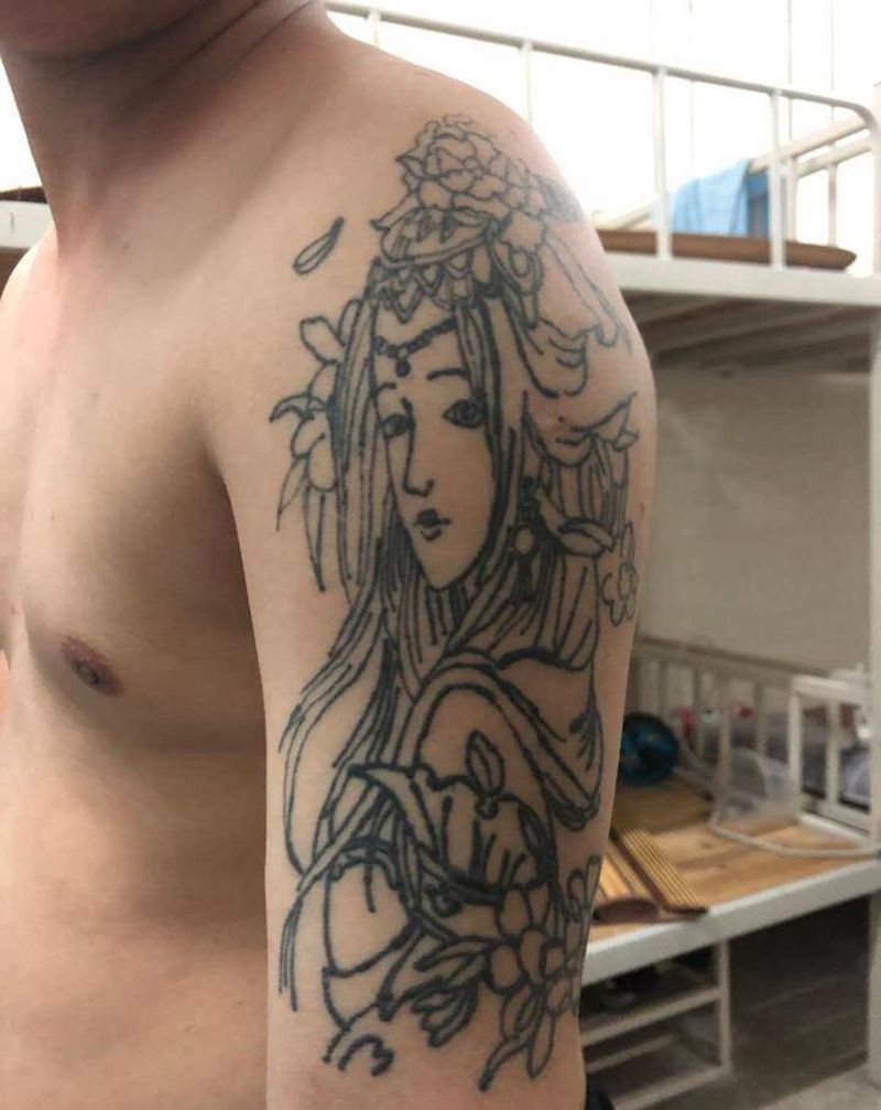 暴力遮盖纹身图片_手臂胸部遮盖半甲纹身图案