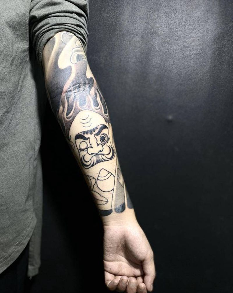 达摩包小臂未完纹身图片_手臂老传统纹身图案