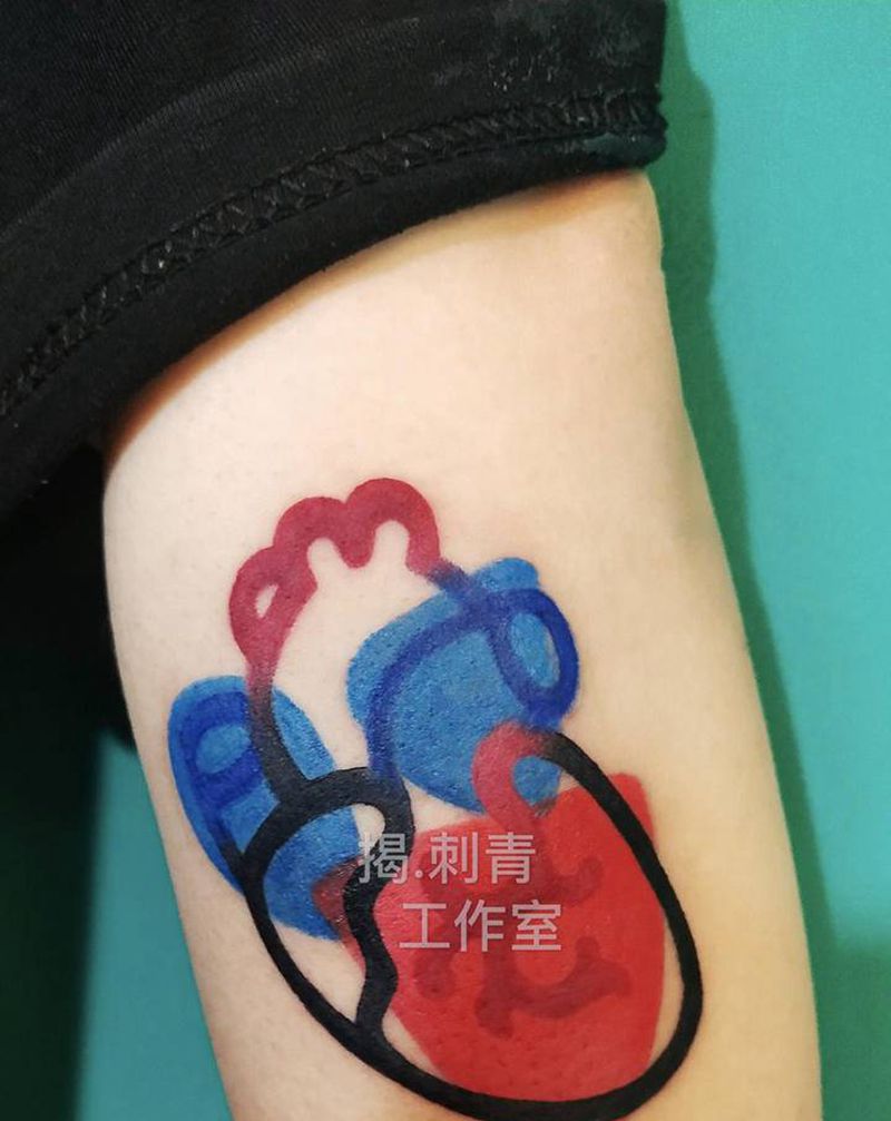 ❤心脏纹身图片_手臂水彩纹身图案