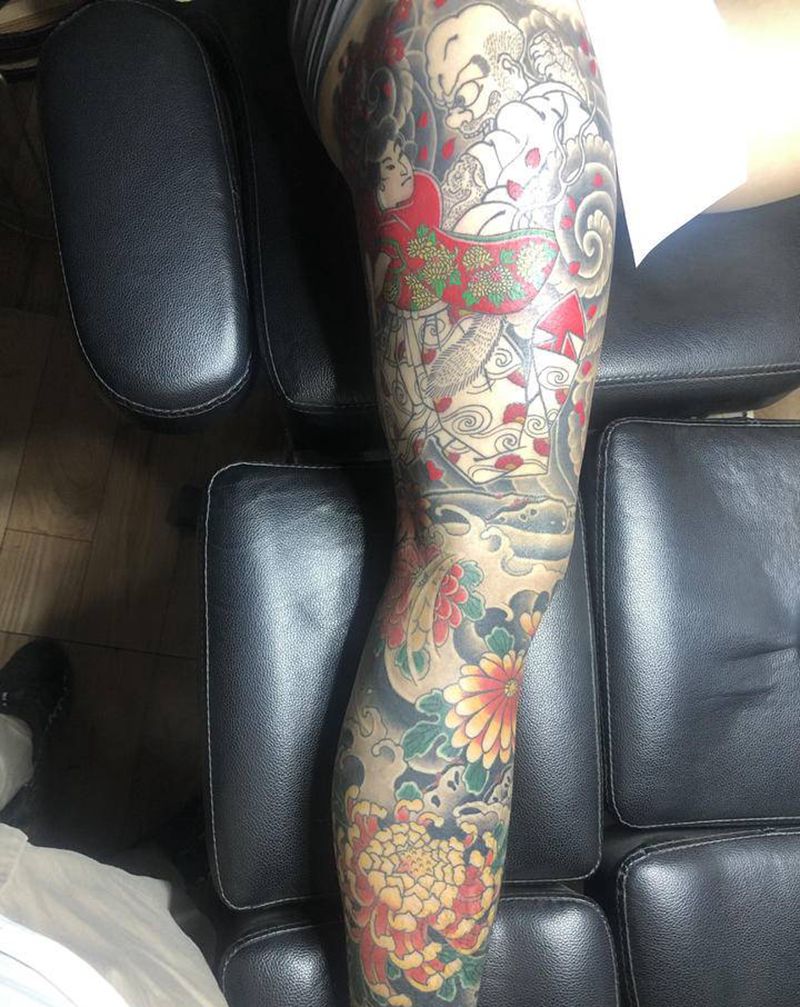 好久没更作品了纹身图片_腿部老传统纹身图案