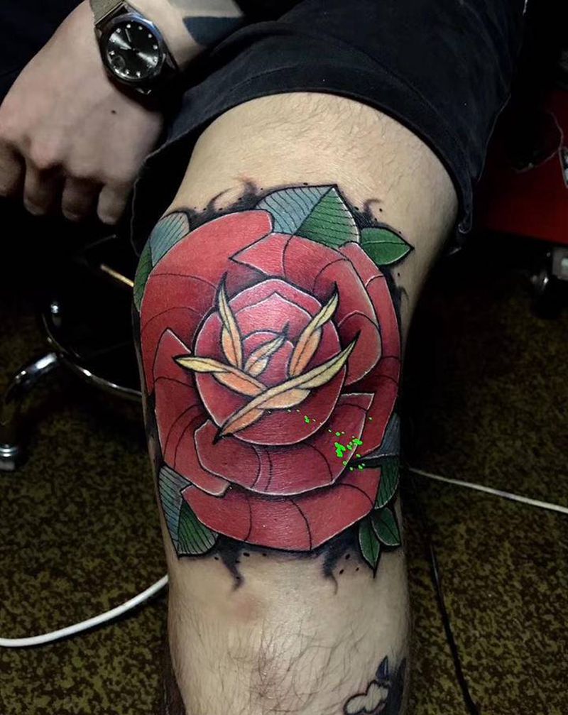 伍佰的玫瑰纹身图片_腿部脚部Old School纹身图案