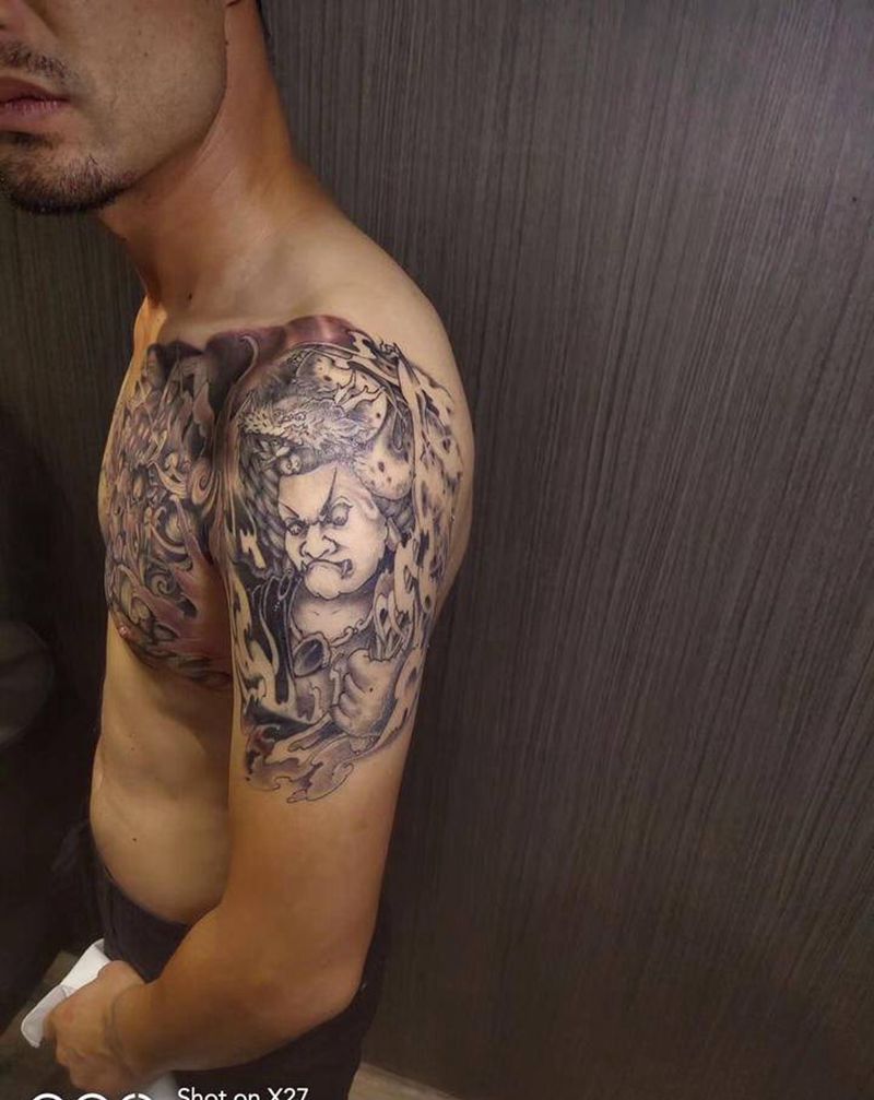 不动明王遮盖旧图纹身图片_手臂新传统纹身图案