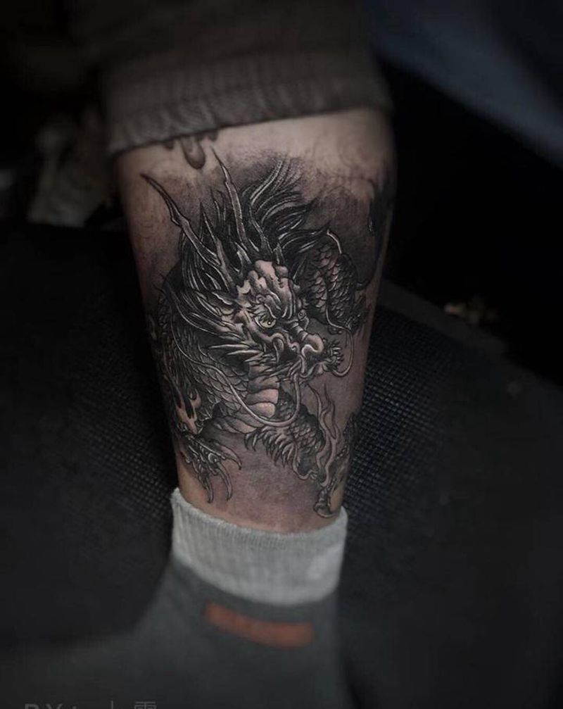 麒麟纹身图片_脚部新传统传统麒麟纹身图案