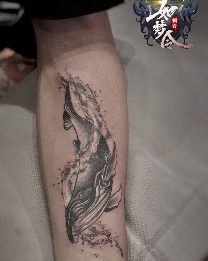 鲸鱼纹身图片_手部水彩鲸鱼纹身图案