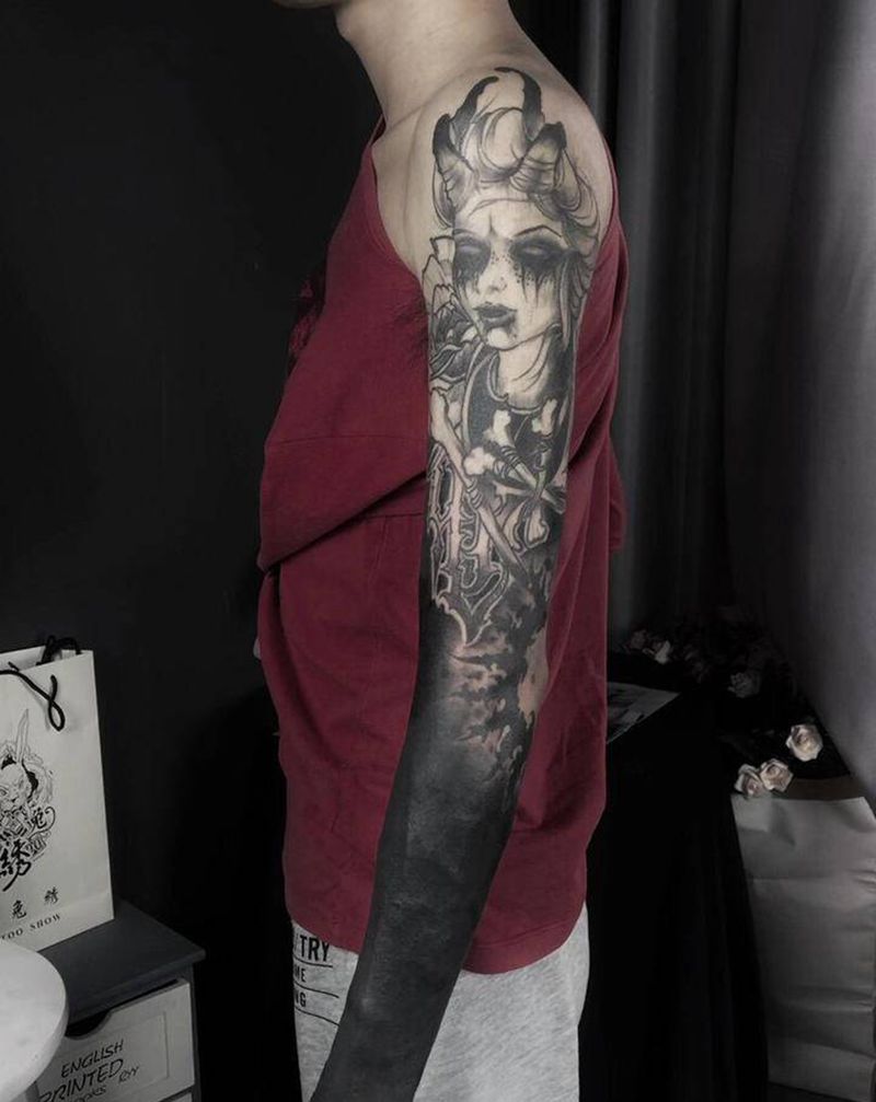 暗黑花臂纹身图片_手臂暗黑纹身图案