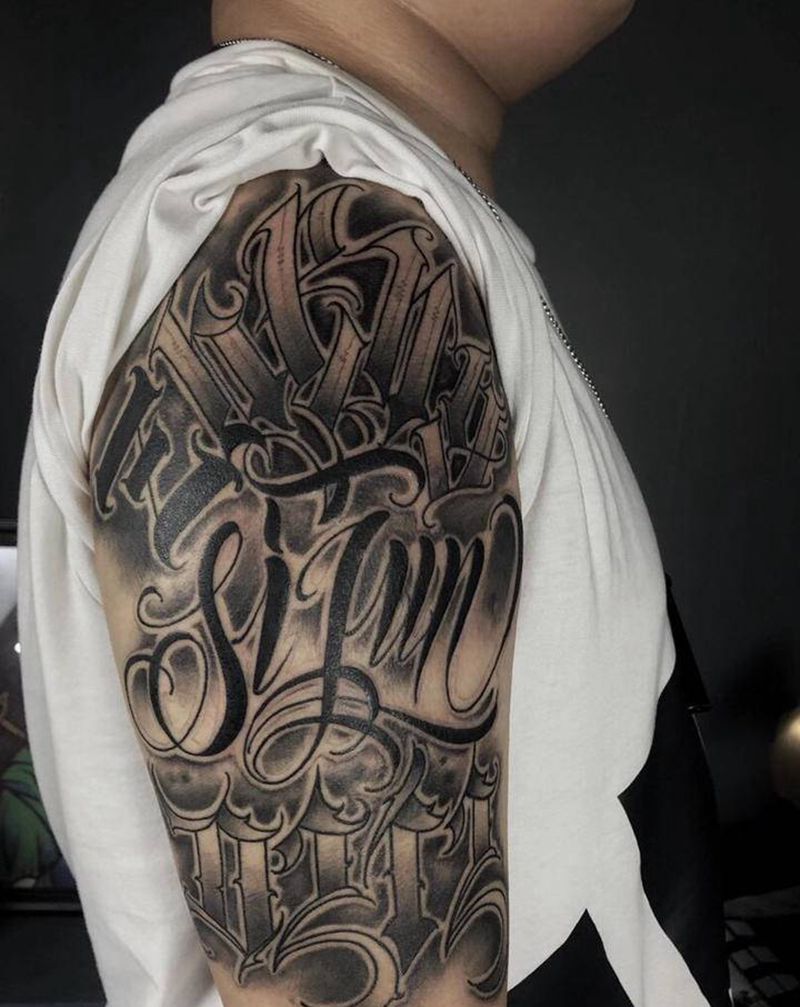 花体字纹身图片_手臂花体字纹身图案