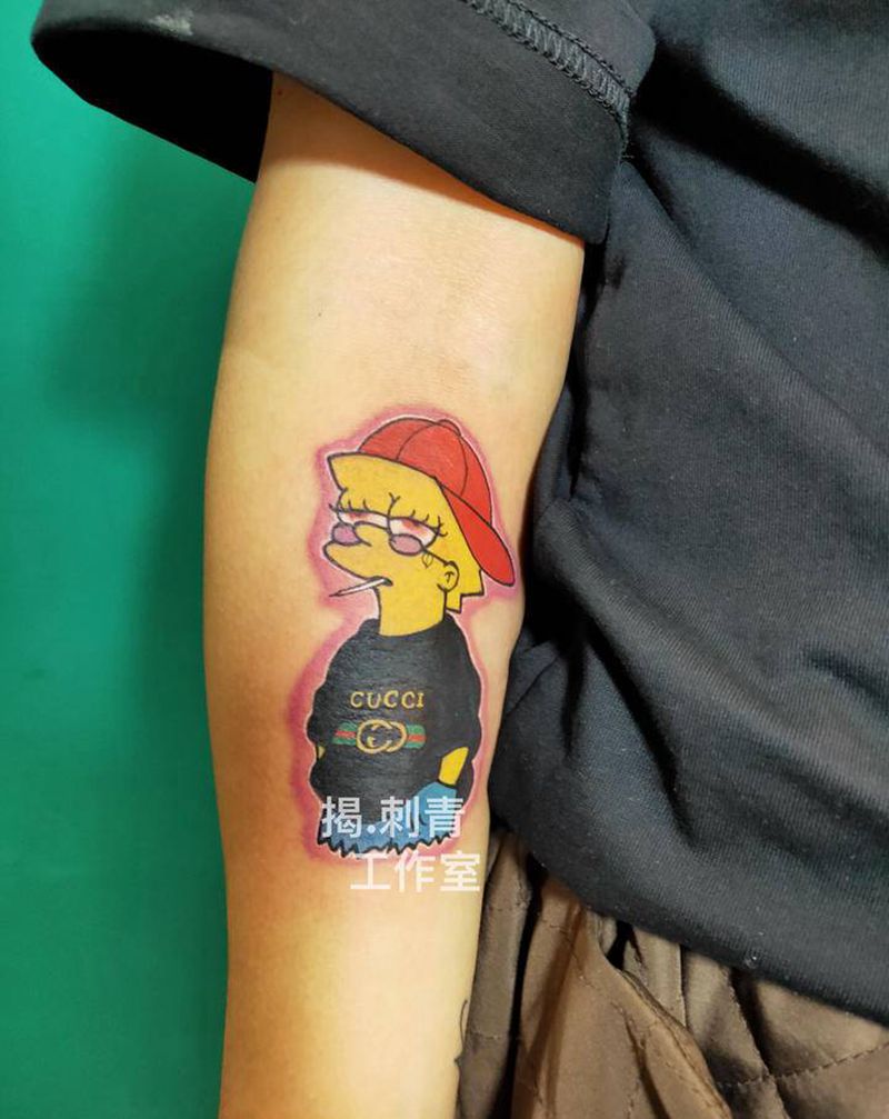 辛普森纹身图片_手臂水彩New School纹身图案