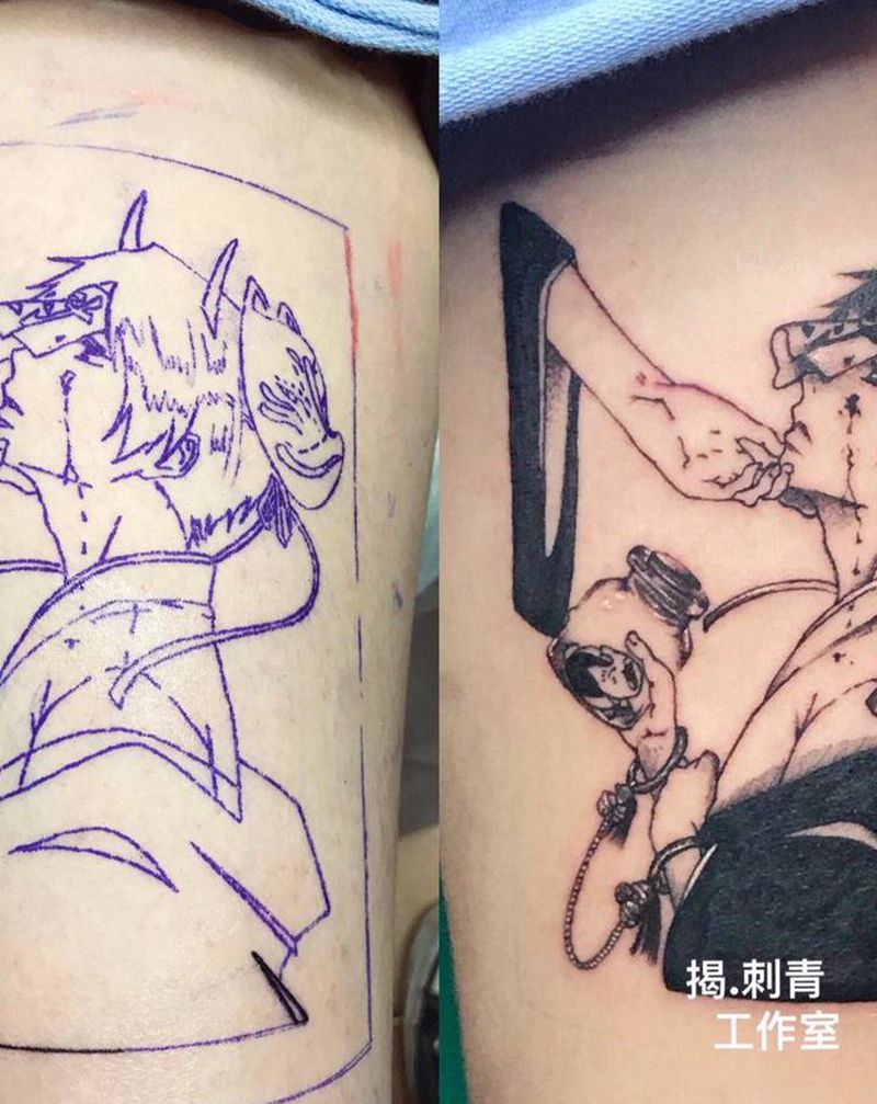 夏目友人帐纹身图片_腿部动漫纹身图案