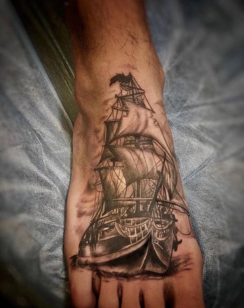帆船⛵️纹身图片_脚部欧美写实纹身图案