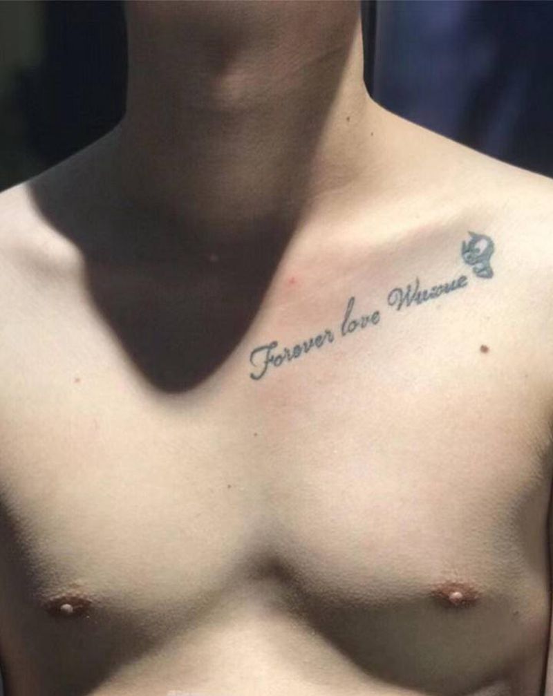 遮盖纹身图片_胸部Old School点刺纹身图案