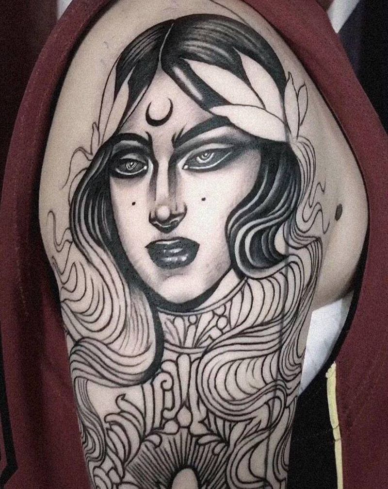 遮盖暗黑女神纹身图片_手臂Old School纹身图案