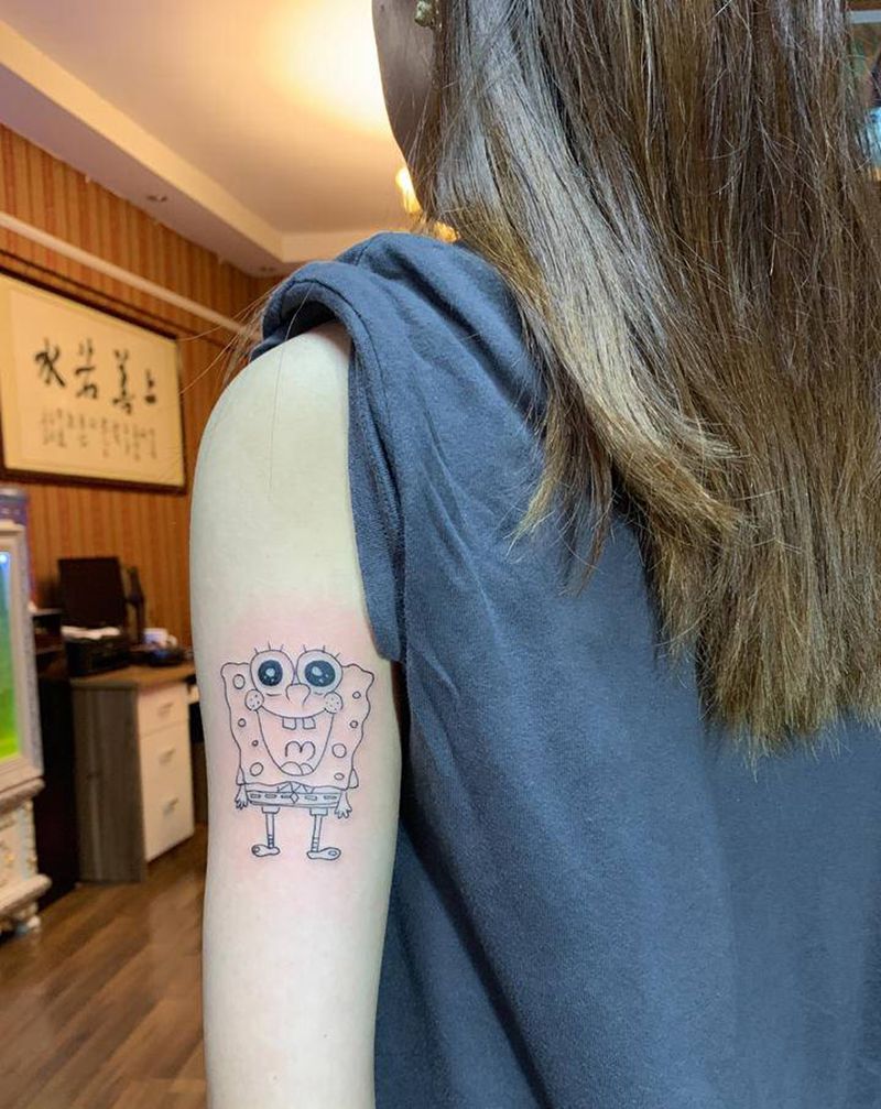 海绵宝宝纹身图片_手臂纹身图案